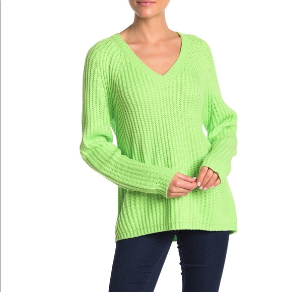 Lush Sweaters - Lush V-Neck Knit Sweater Pullover Neon Green NWT L